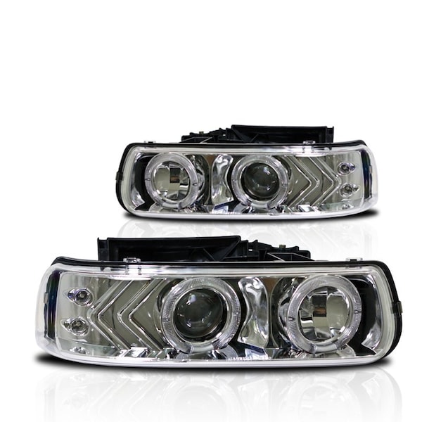 Winjet Halo Projector Head Lights - Chrome / Clear CHWJ-0214-C - main